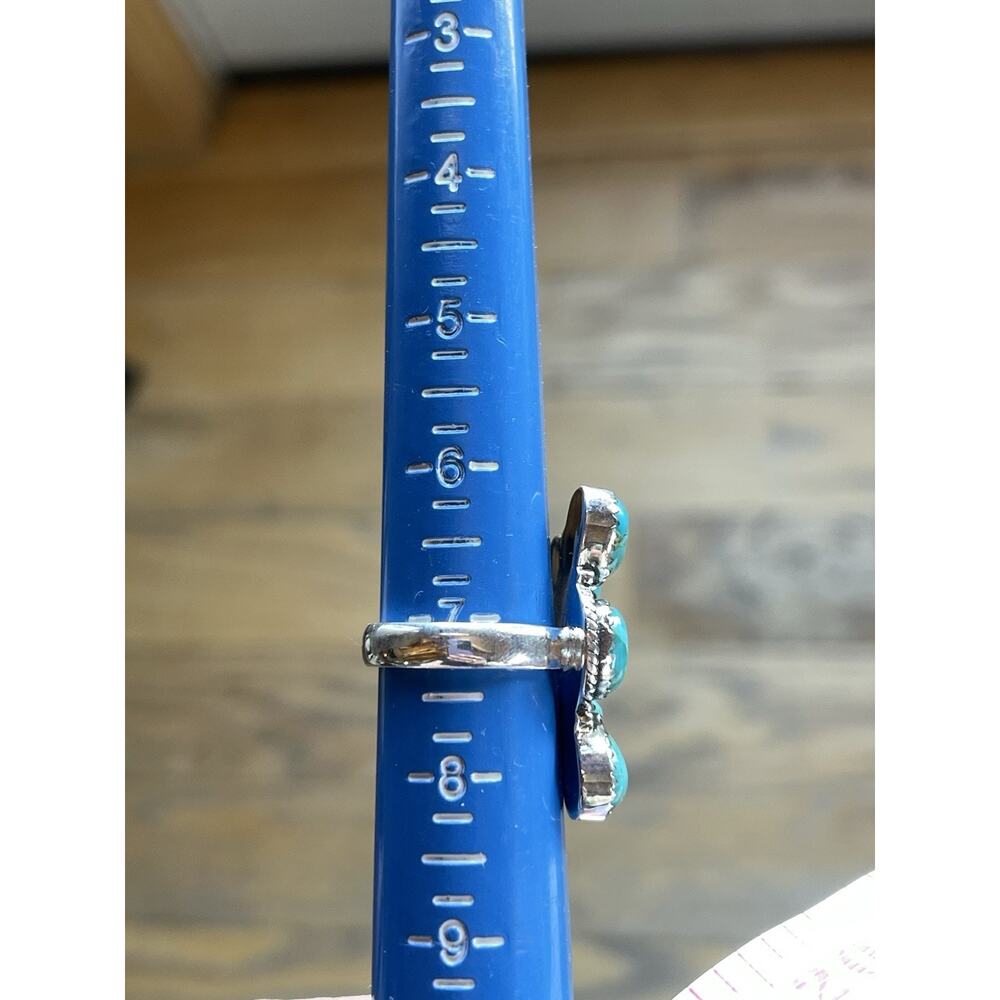 Sterling Silver NATIVE Style Turquoise Cluster Ring Size 7 Large SW Statement - Picture 10 of 11